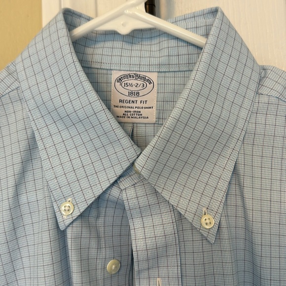 Brooke ‘s brothers Regent fit 15 1/2 to 2/3 light blue checks, button-down - Picture 1 of 4